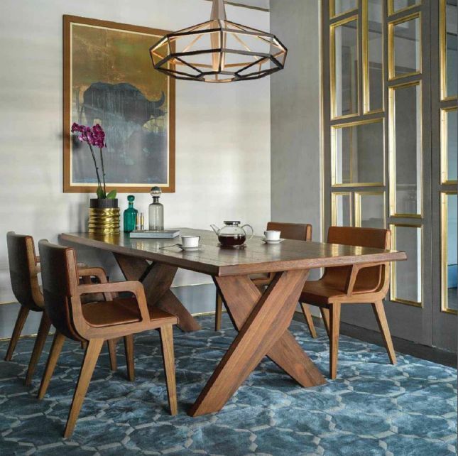 Custom wooden dining table with matching chair set
